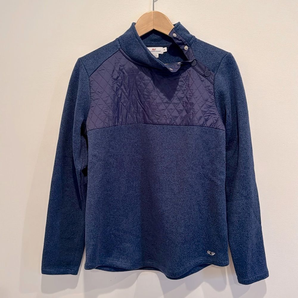 Vineyard Vines Women's Navy Diagonal Snap Button Quilted Knit Pullover Size M